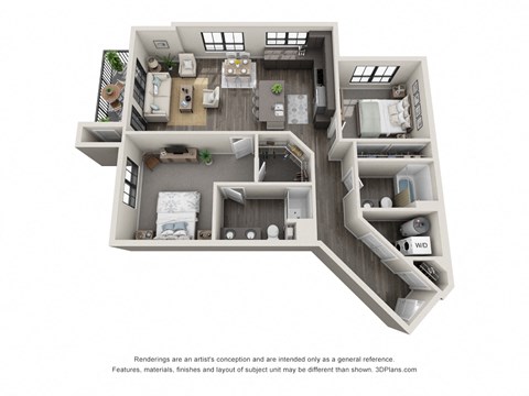 Floor plan for 2 beds, 2 baths, 1172 sqft